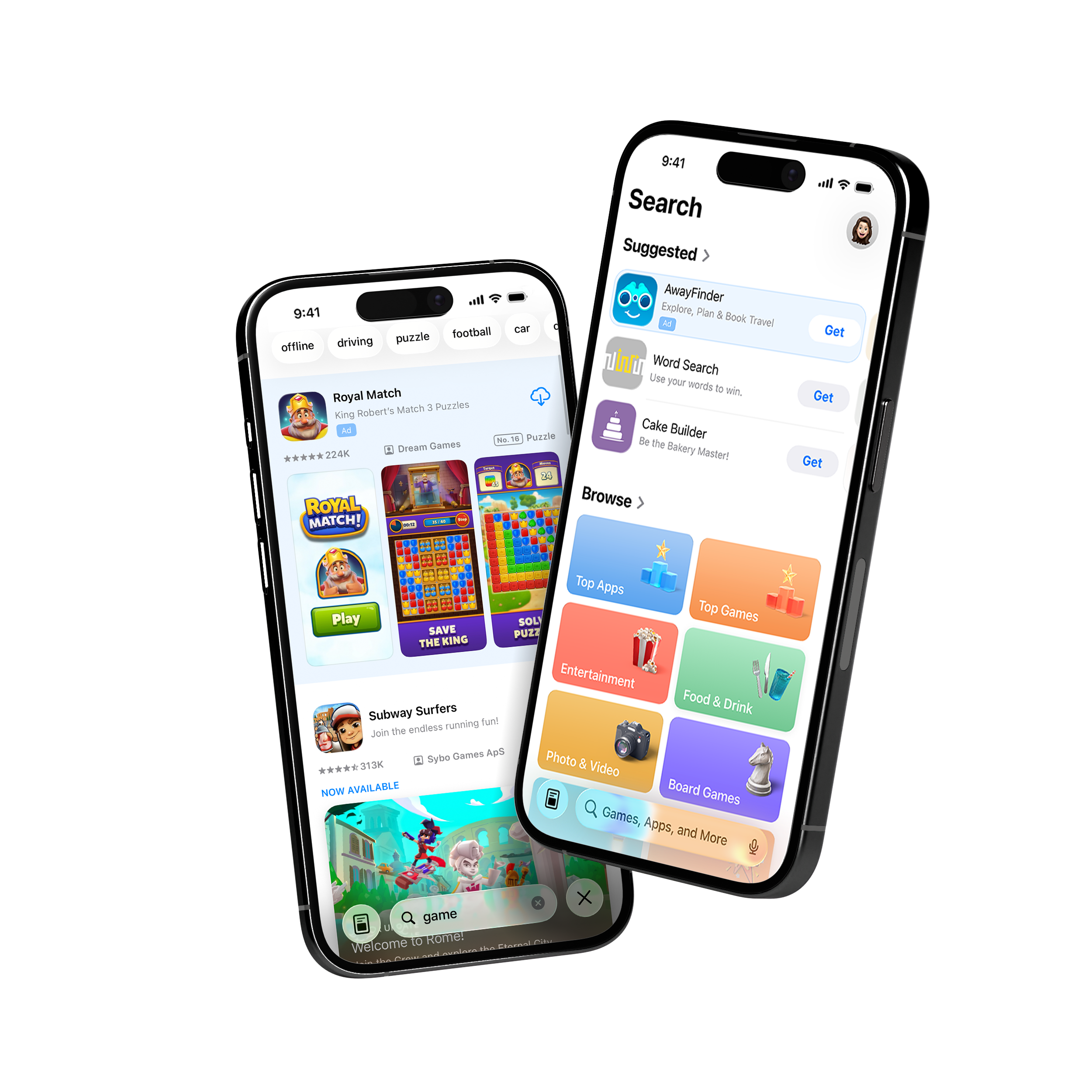 Apple Search Ads interface showing keyword optimization and app rankings
