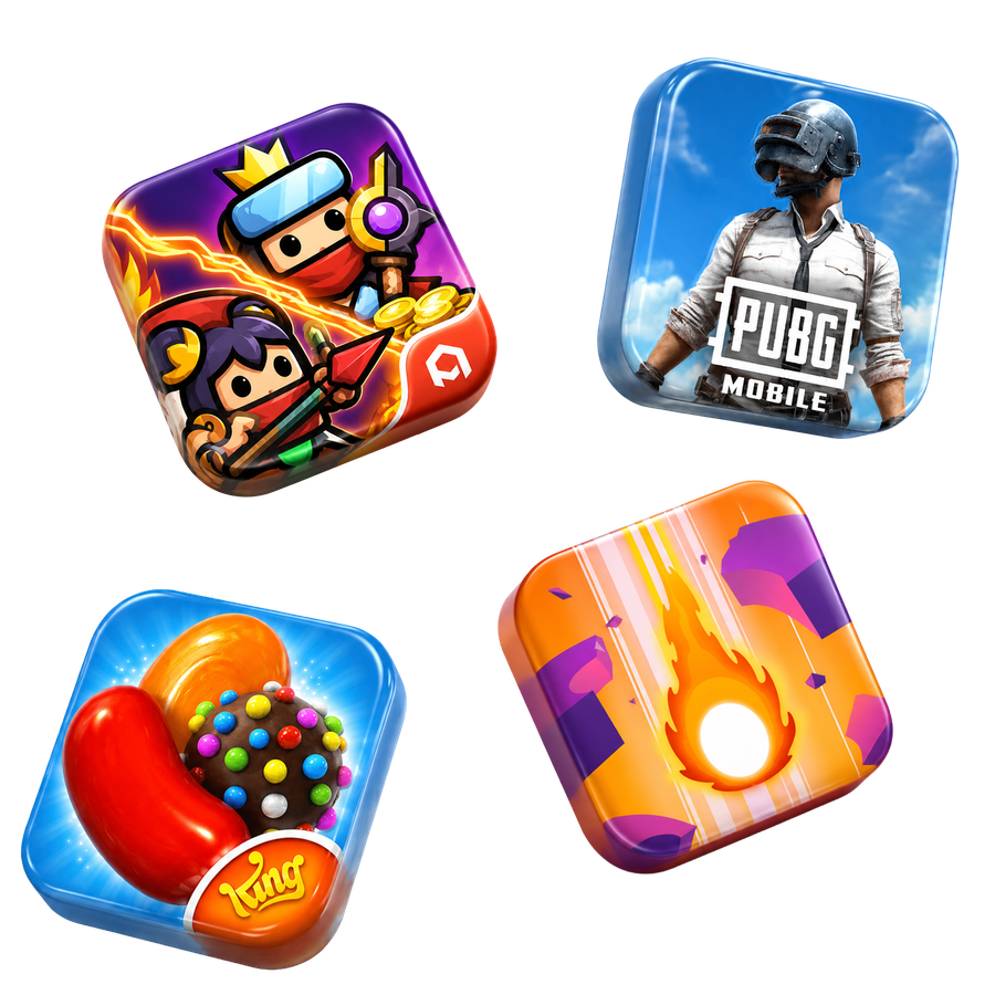 A spread of popular casual and hybrid casual mobile games representing the genre landscape