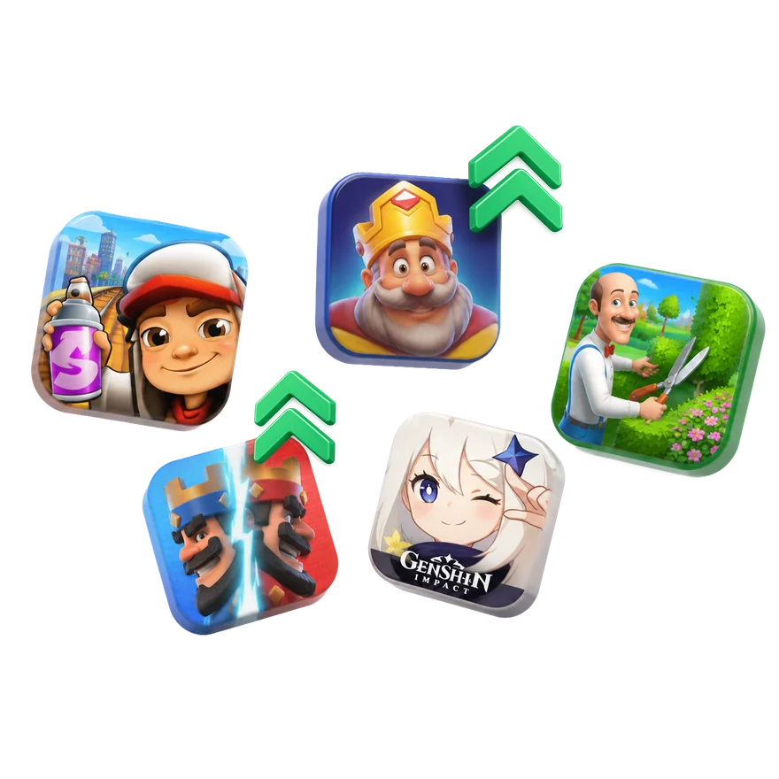 Popular casual, hybrid-casual, and mid-core mobile game icons