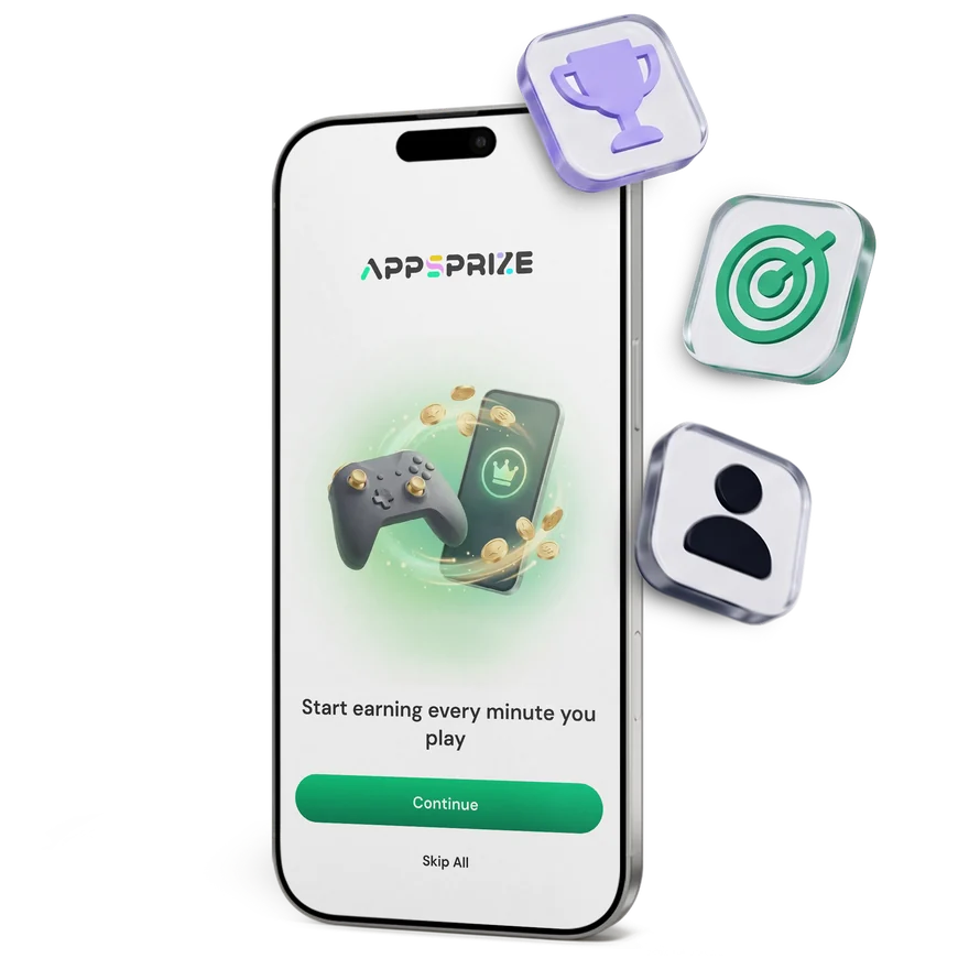 AppsPrize onboarding screen: start earning every minute you play